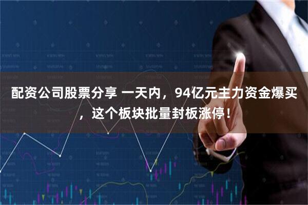 配资公司股票分享 一天内，94亿元主力资金爆买，这个板块批量封板涨停！