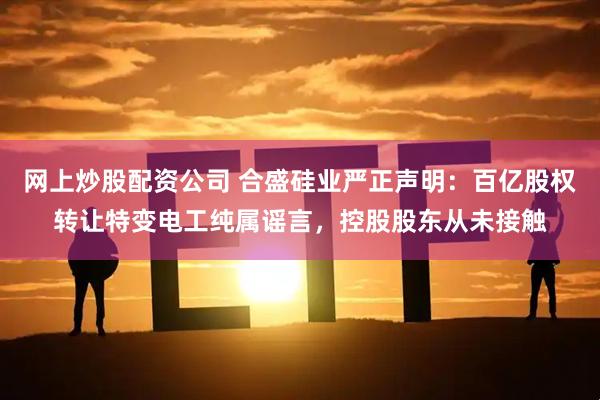 网上炒股配资公司 合盛硅业严正声明：百亿股权转让特变电工纯属谣言，控股股东从未接触